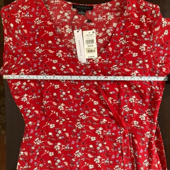 Sanctuary red floral a-line wrap dress with tie - Picture 7 of 7
